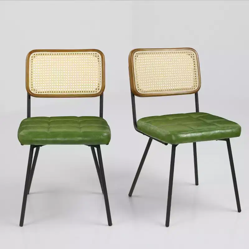 Art Leon Set of 2 Faux Leather Armless Cane Dining Chair with Metal Frame