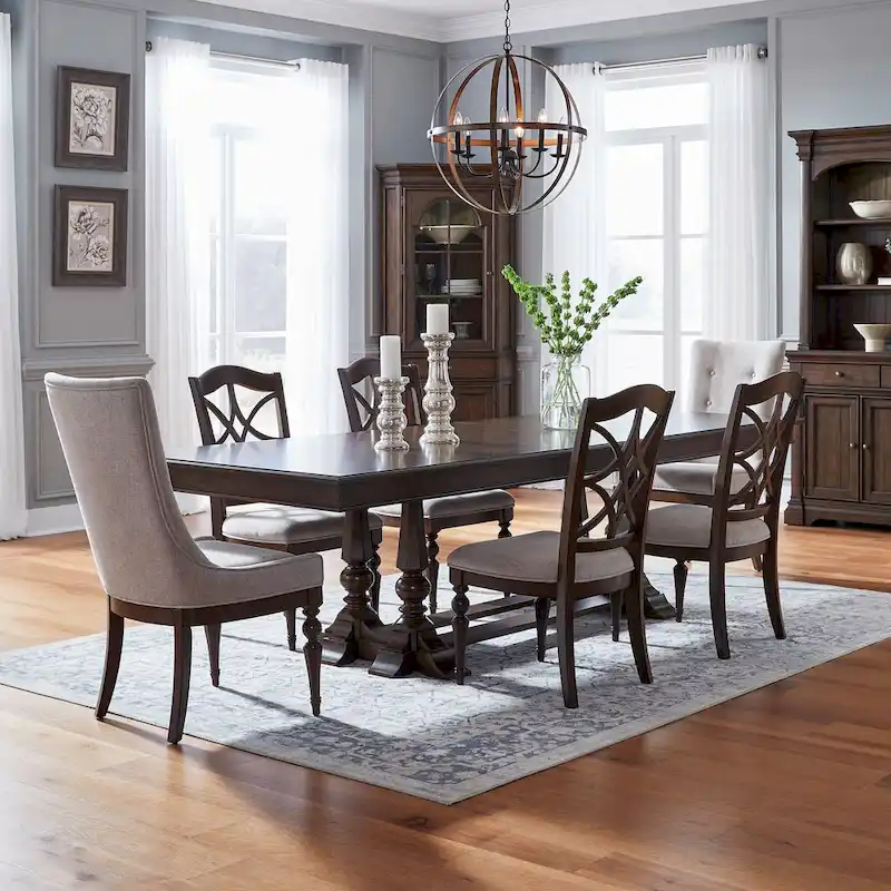 Dining Room Trestle Table with Chairs - Satin Cherry, Multiple Configurations