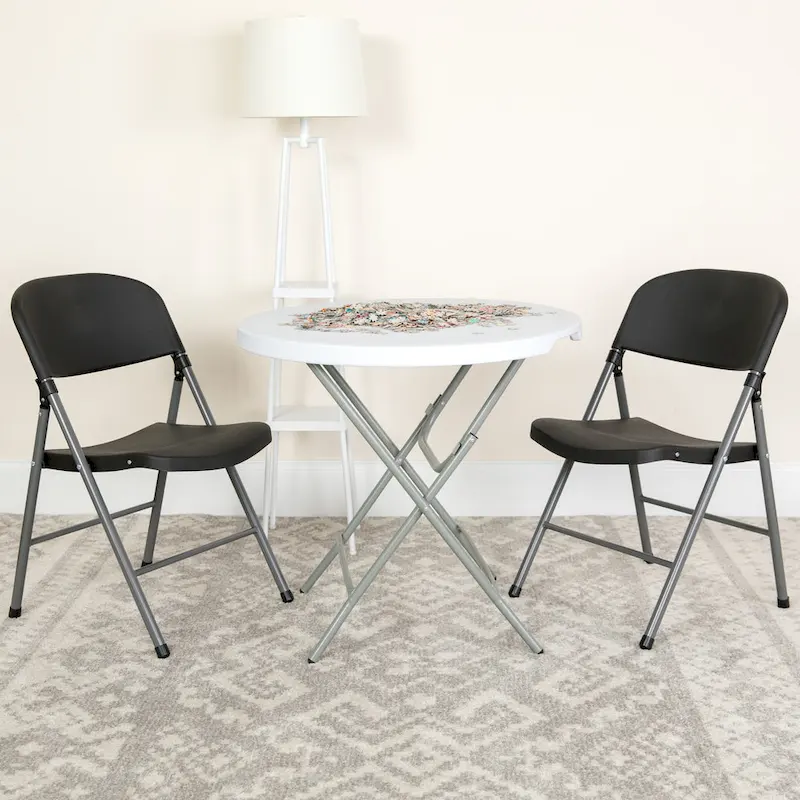 2 PK 330 lb. Capacity Plastic Folding Chair with Charcoal Frame