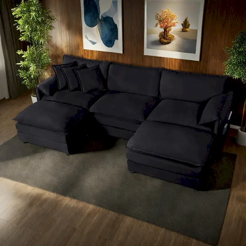 109.45 Chenille Upholstered U-Shaped Modular Sectional Sofa with Double-Layer Cushions, DIY Combination