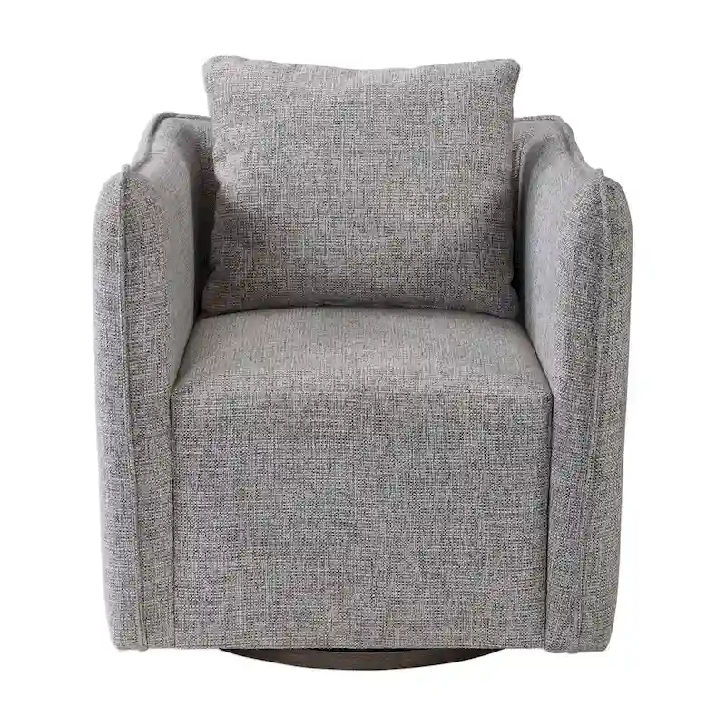 Natural Stone Linen Blend Shelter Arm Swivel Accent Chair with Birch Wood Base – 1 Person