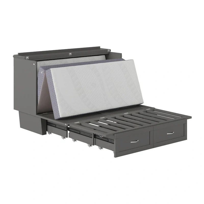 Grey / White / Espresso Queen Murphy Bed Chest with Mattress – Sleeps 2