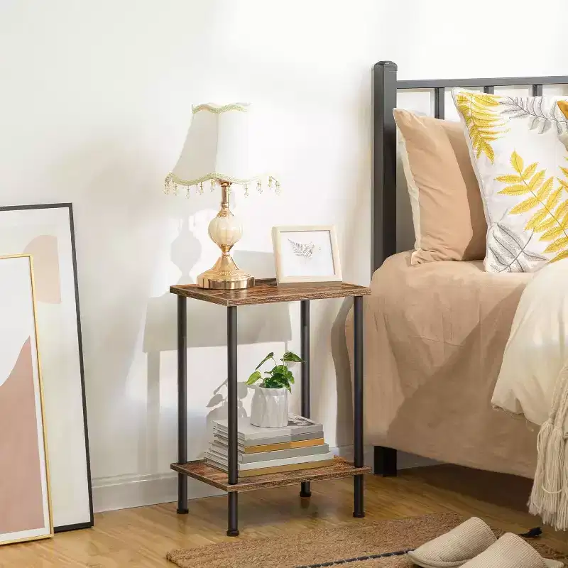 ACOINEL End Table, Small Side Table with 2-Layer Storage Shelves, Industrial Sofa Table for Small Spaces, Living Room/Bedroom