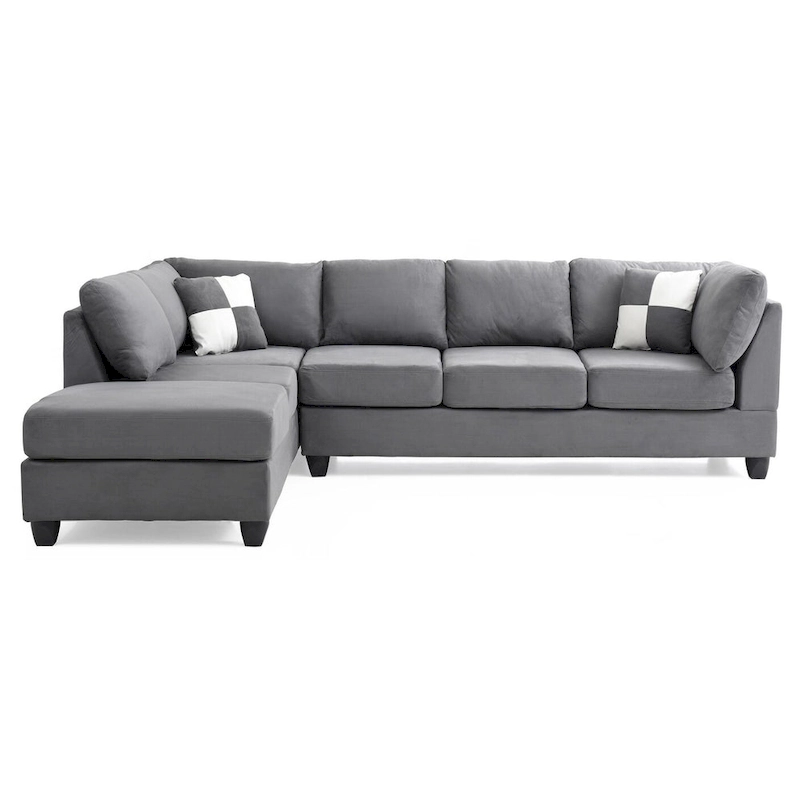 Malone 111 in. Suede 4-Seater Sectional Sofa with 2-Throw Pillow - 111 L x 78 W x 34 H