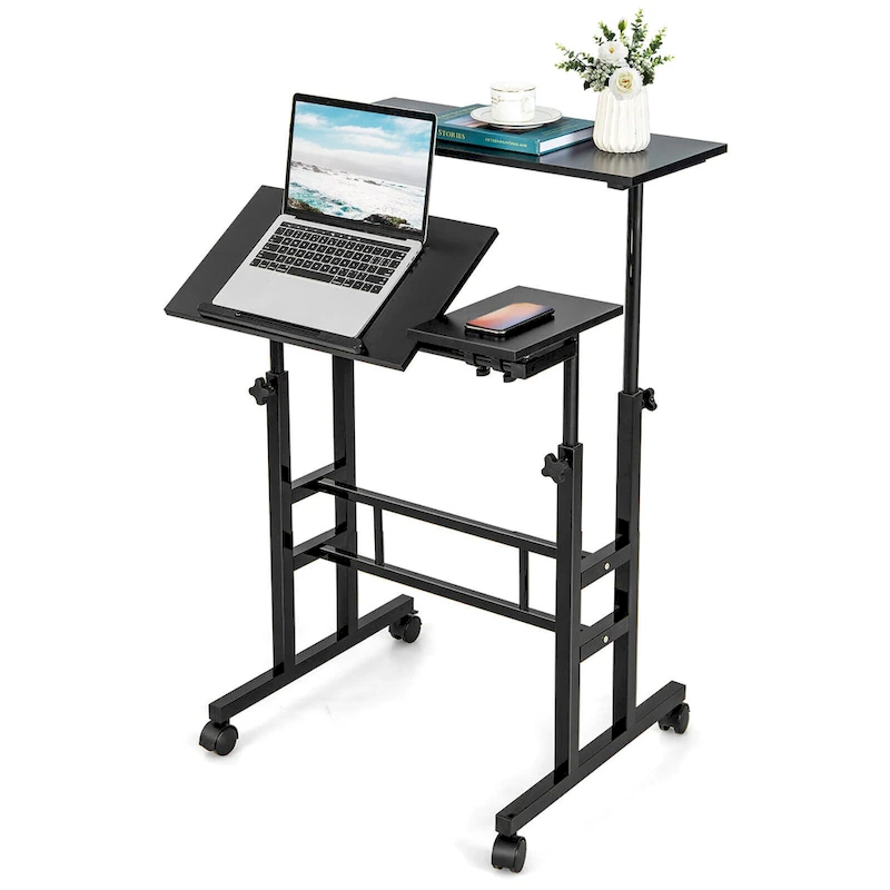 Gymax Mobile Stand up Desk Adjustable Computer Desk Tilting