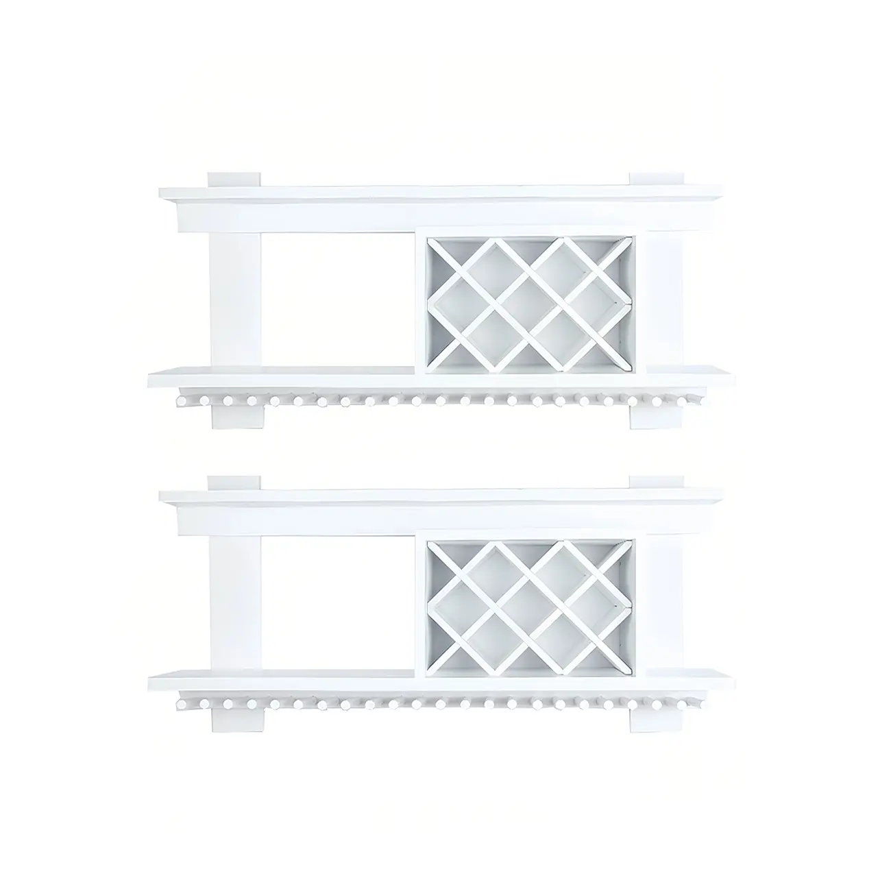 Pine Wooden Wall-Mounted Display Open Wine Bottle & Glass Rack