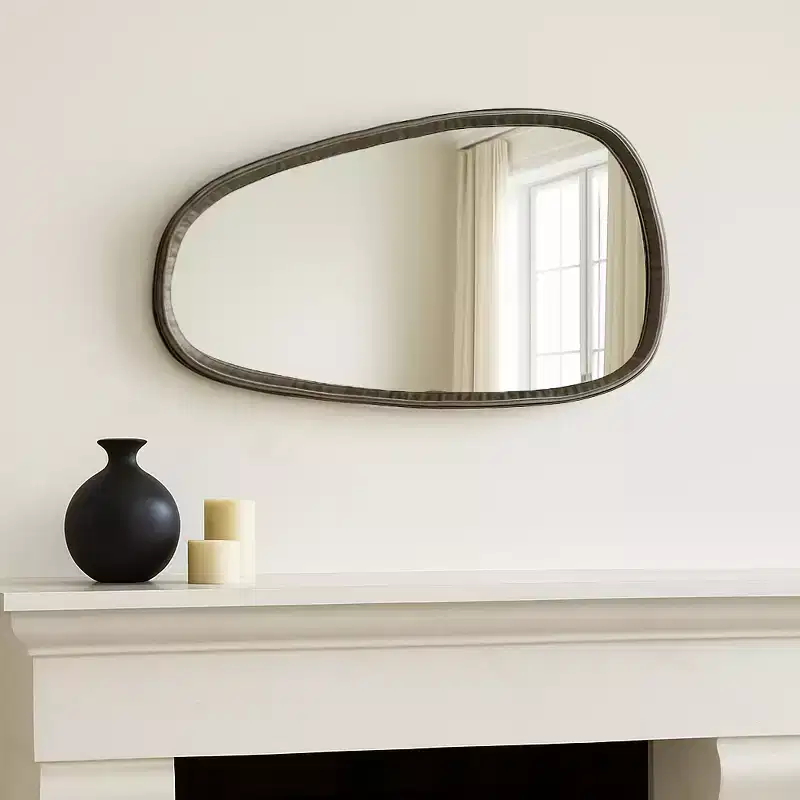 Decorative Wall Mirror with Natural Irregular Shape - Metal, Glass, and Wood Frame - Modern Casual Style Home Office Bedroom Decor - 17 Gold