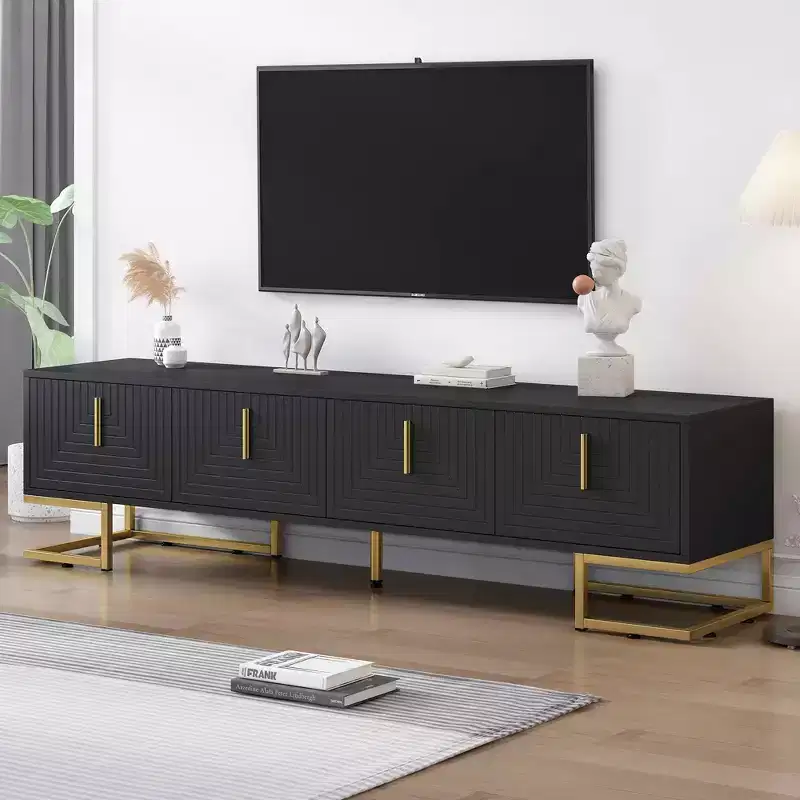 MAYEERTY White Modern TV Stand, Metal Leg Gold Handle Media Console for 80 TVs