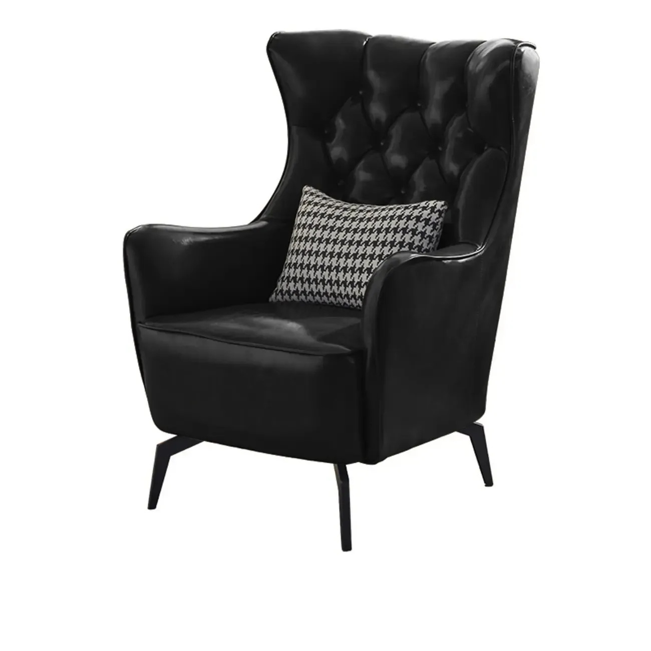 Modern Oiled Leather Tufted Wingback Accent Chair with Arms