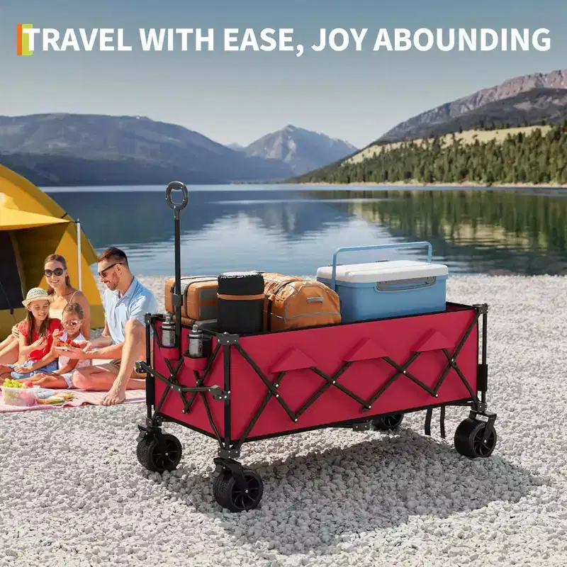 COZONY 52 Foldable Beach Wagon, 460 LBS Capacity, Terrain Collapsible Cart With Cup Holders