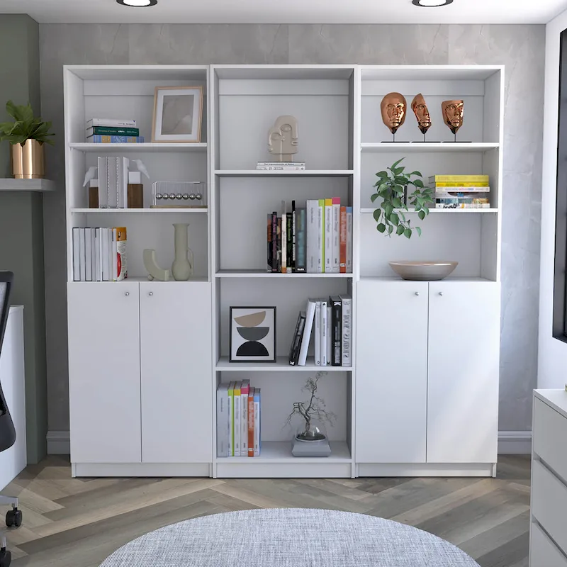 3pc Bookcase set 74 Wide 4-Shelf Double Cabinet