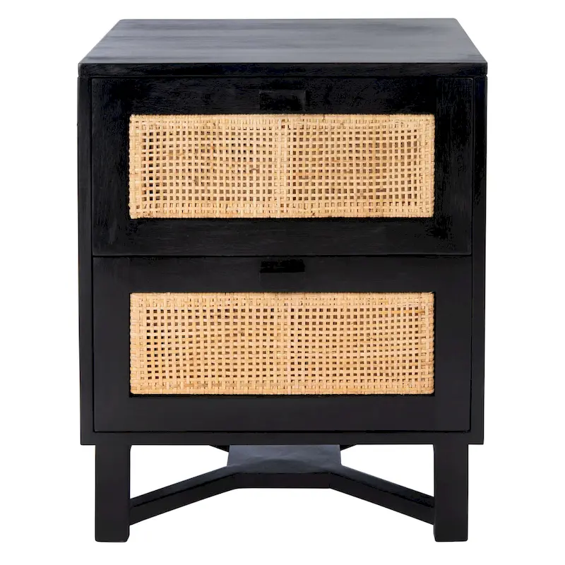 Natural / Black / White Rattan 2-Drawer Nightstand