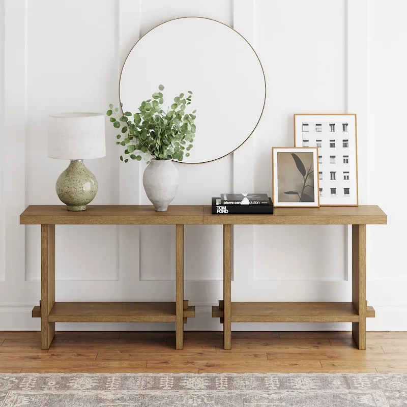Nathan James Virgo Farmhouse 2-Tier Console Table in Wire-Brushed Wood Finish