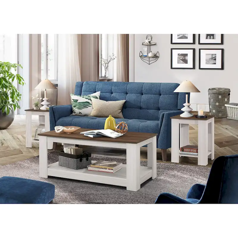 Modern Coffee Table with End Tables - Brown Wood Finish