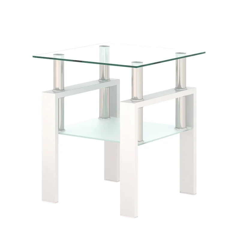 Square Tempered Glass Coffee Table with Metal Legs