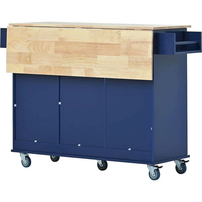 Rolling Mobile Kitchen Island with Wheels Drop Leaf, Solid Wood Top