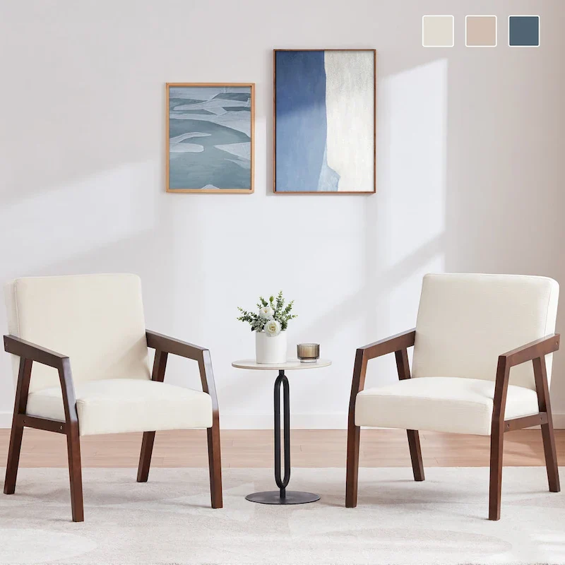 Set of 2 Upholstered Accent Armchairs – Mid-Century Modern Style for Living Room