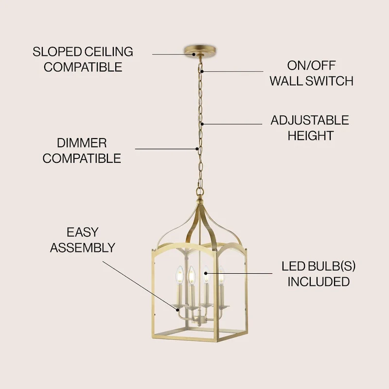 Ruth 11  4-light Lantern Metal/Glass LED Pendant by JONATHAN Y