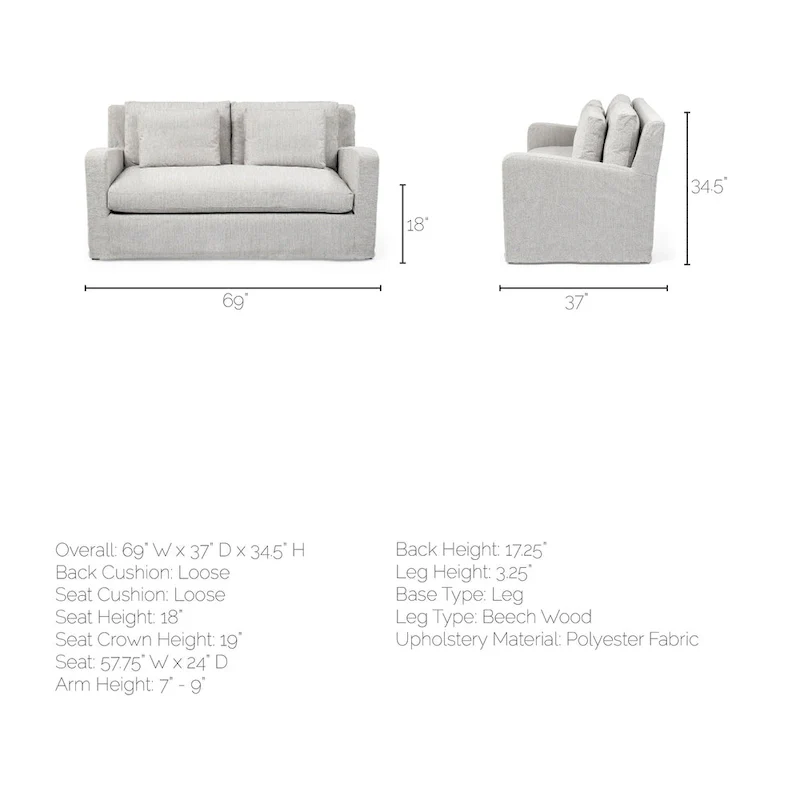 Denly I Beige Slipcover Two Seater Sofa