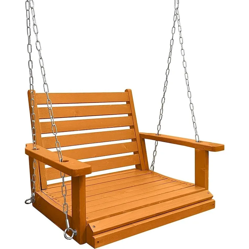 Wooden Porch Swing, Bench Swing with Hanging Chains and 7mm Springs, Heavy Duty 800 LBS, for Outdoor Patio Garden Yard