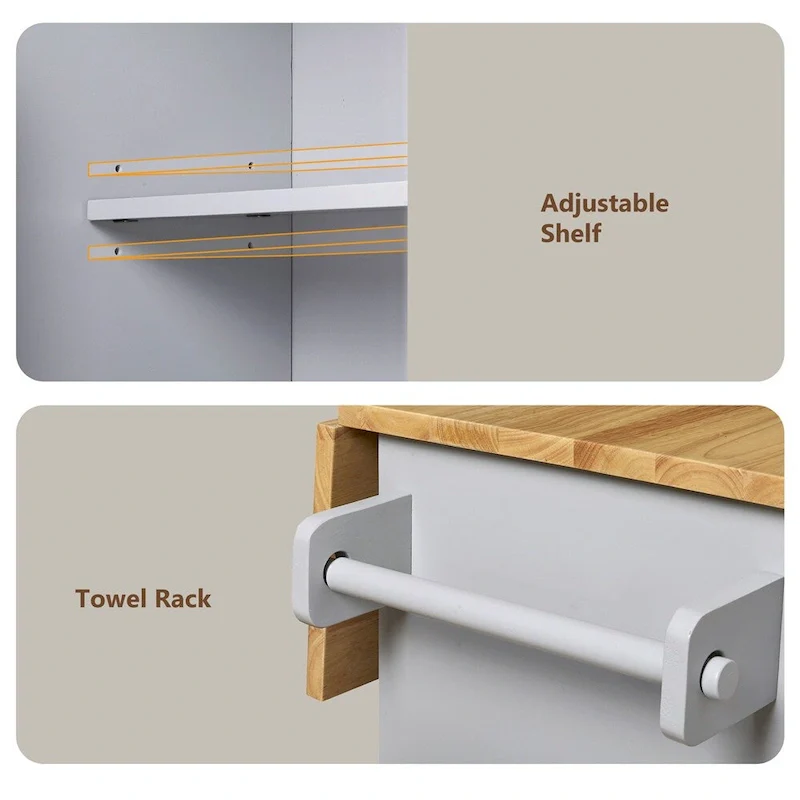 Rolling Kitchen Cart with Adjustable Shelf Tower Rack and Rubber Top - N/A