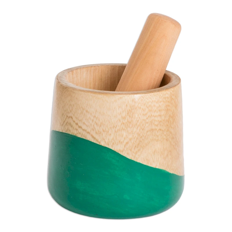 Novica Handmade Spicy Green Wood Mortar And Pestle