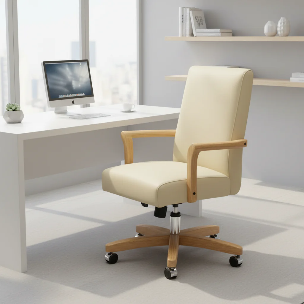 Modern farmhouse style top-grain cowhide swivel desks and chairs