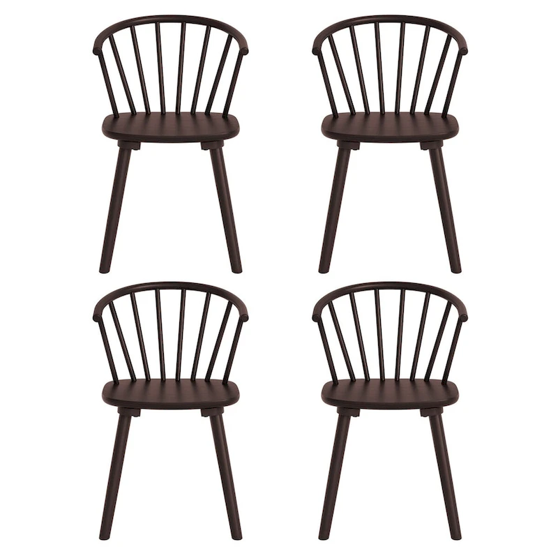 Modern Kitchen Wooden Spindle Back Armless Set of 4 Dining Chairs