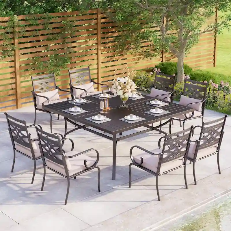 MAISON ARTS 9 Pieces Outdoor Dining Table Set for 8,60