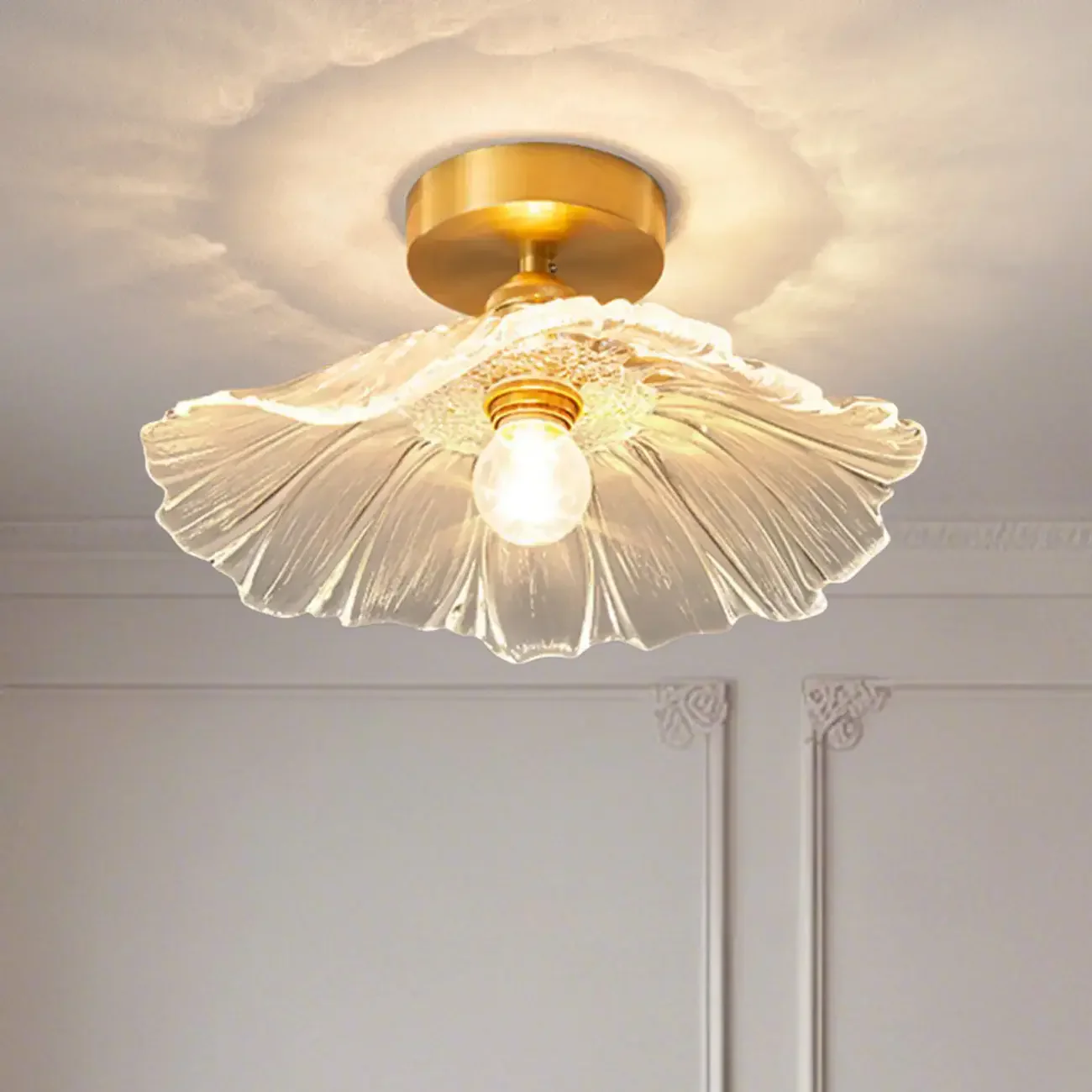 Modern Floral Glass Semi-Flush Ceiling Light for Entryway