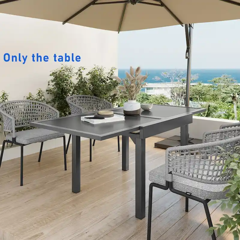 Pellebant Aluminum Rectangular Outdoor Extension Dining Table - N/A