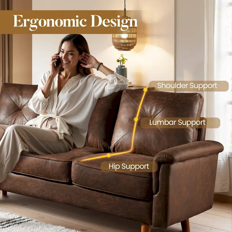 Mid-Century 3-Seat Upholstered Sofa with Wood Legs