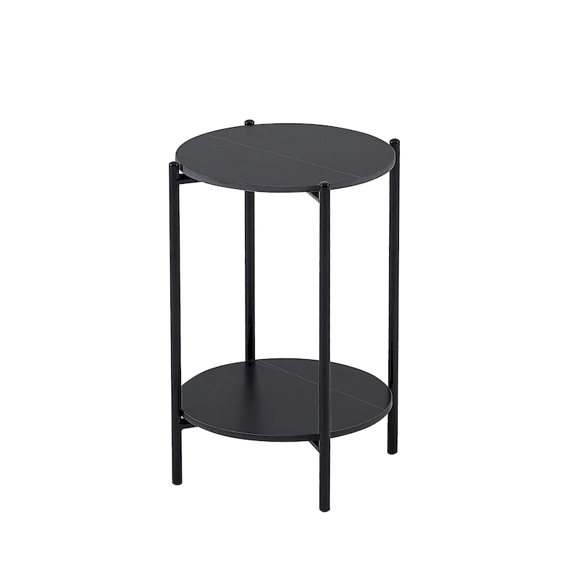2-layer Round End Table/Coffee Table with Marble Tabletop