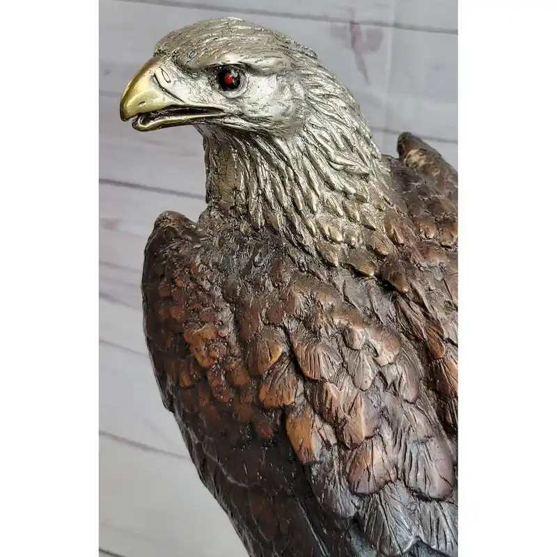 American Bald Eagle Bronze Metal Statue Sculpture Figure On Marble Base By Moigniez