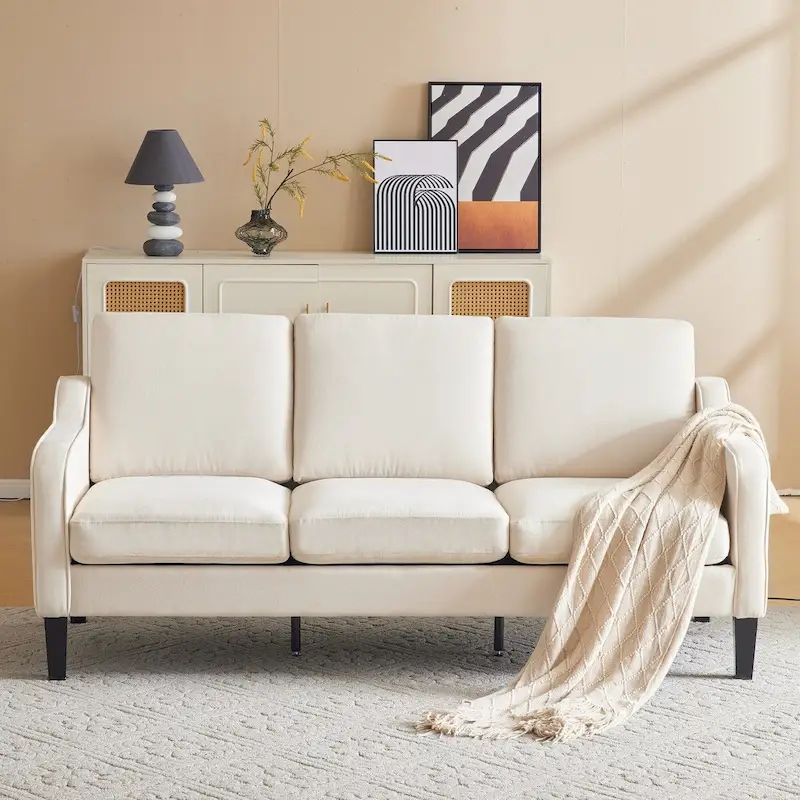 Beige / Grey 3-Seater Fabric Sofa, 72
