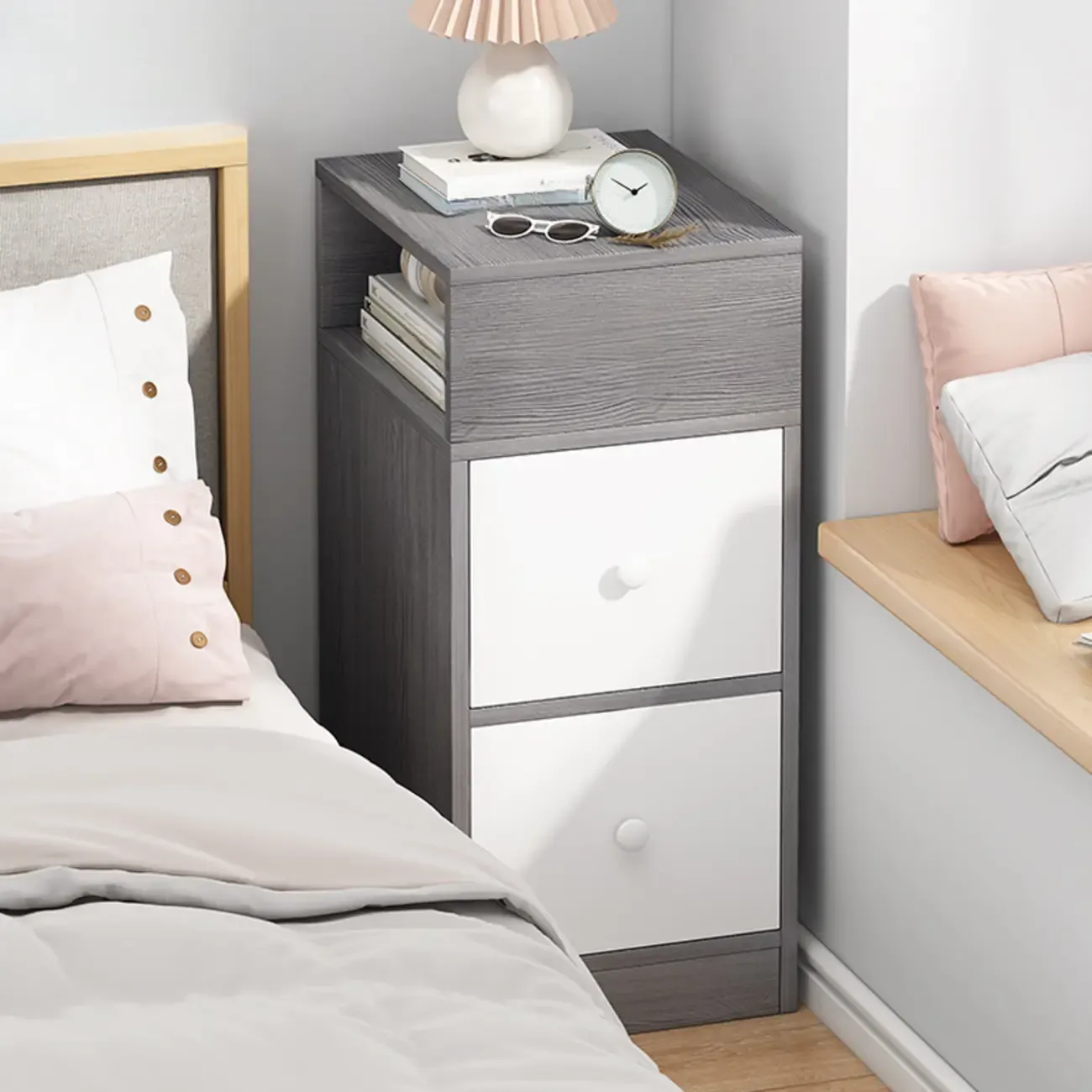 Natural Finish Casual Engineered Wood 3 Drawer Nightstand