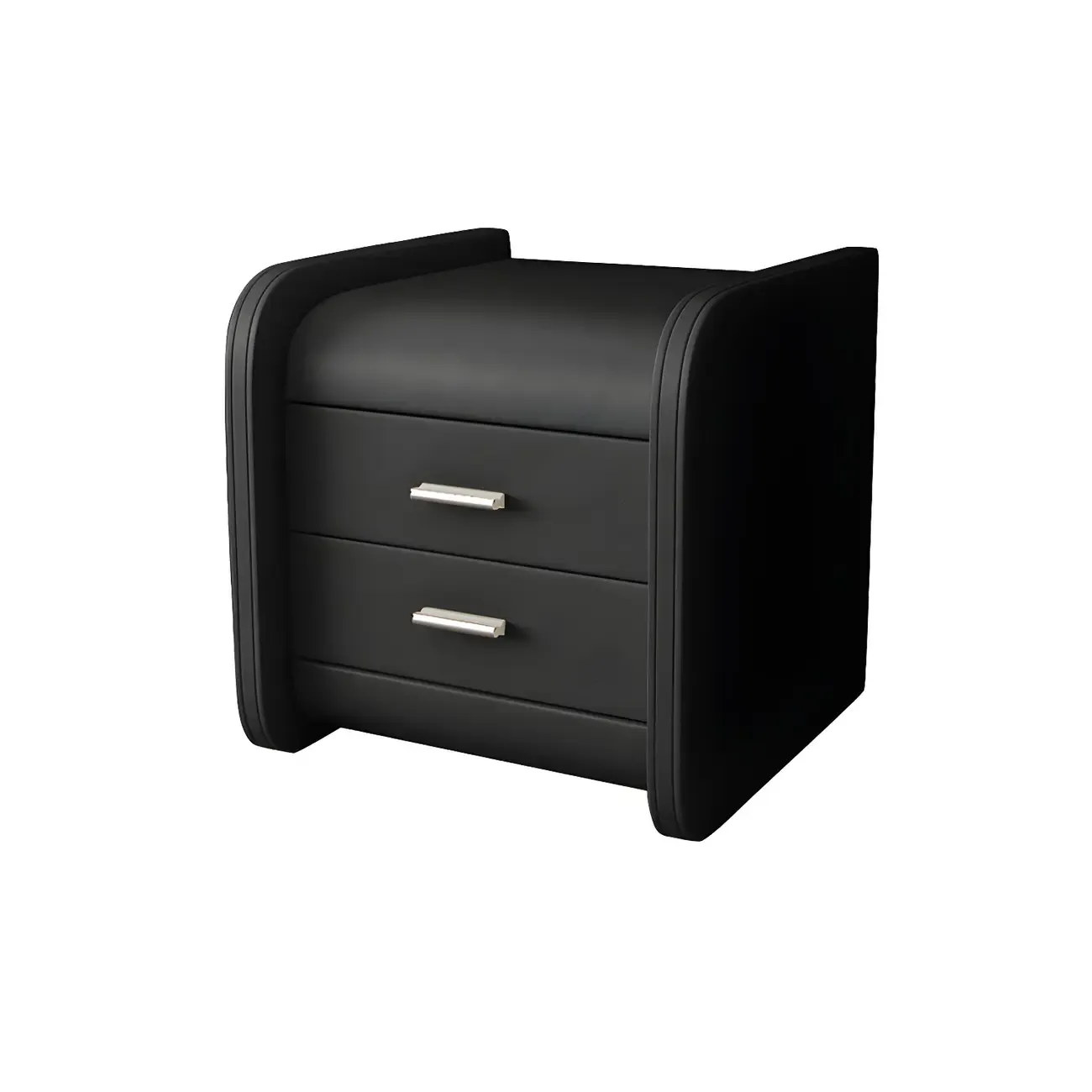 Modern Round Edge Nightstand with 2 Drawers in Beige Leather