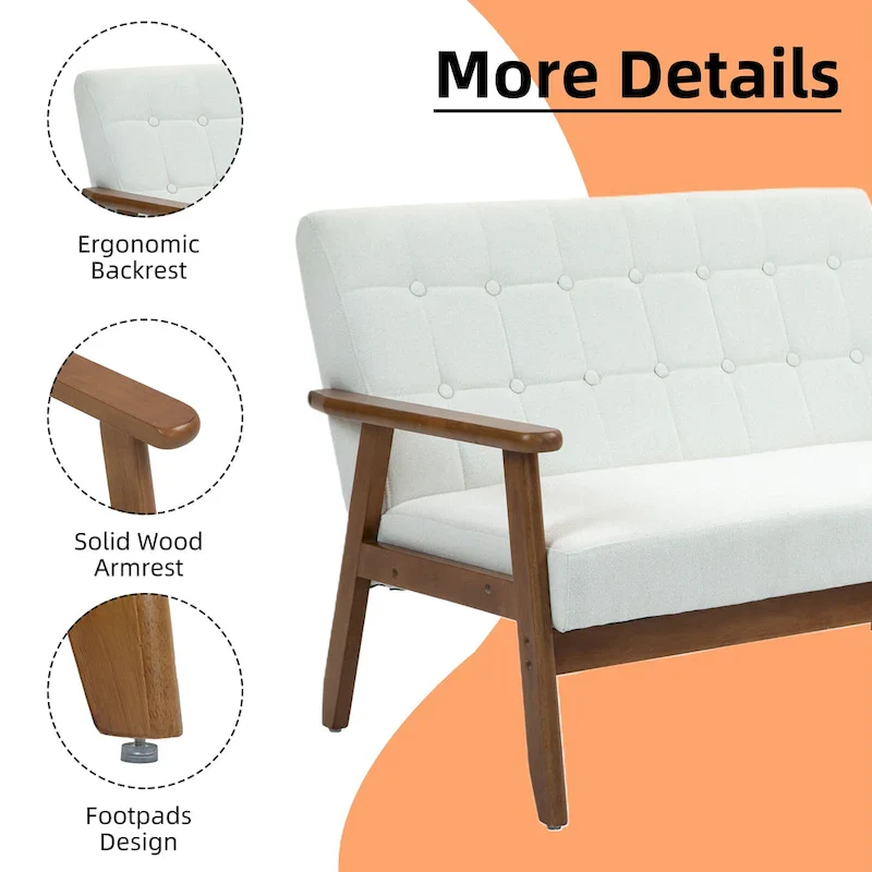 HOMEFUN Mid-Century Linen/PU Upholstered Wood Frame Tufted Loveseat Sofa