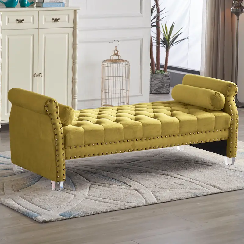 Velvet Tufted Sofa Bed with Flared Arms and Acrylic Legs