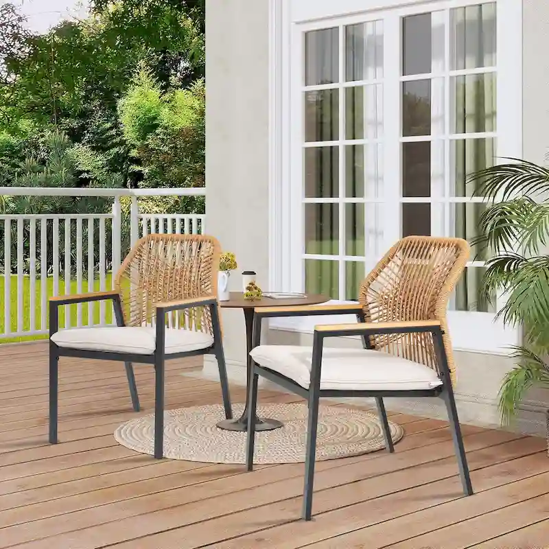 Patio Dining Chair Set of 2 Aluminum Wicker Rattan Chairs