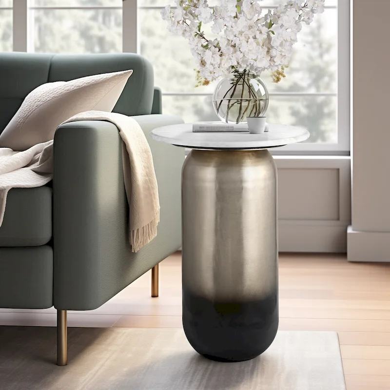 Sagebrook Home Modern Marble/Metal Neutral White and Gold Side Table - 16 x 16 x 23