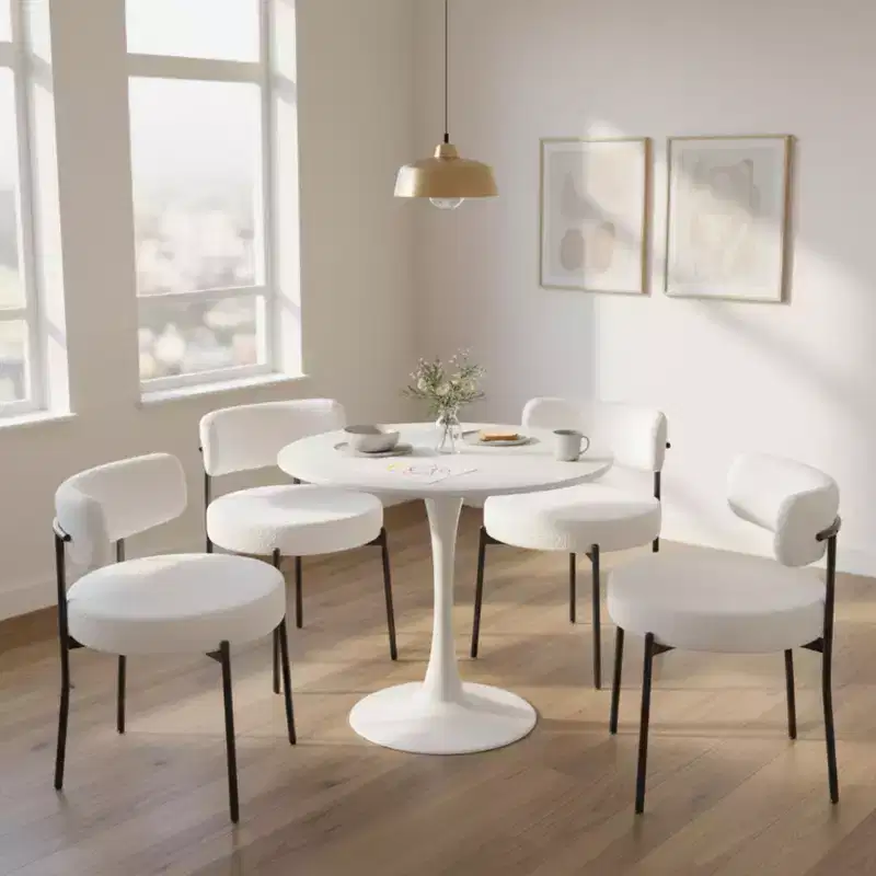 Homy Casa Set of 4 Teddy Upholstered Dining Chair Set with Metal Legs for Small Space, Holiday Gathering, New Year Refresh, White