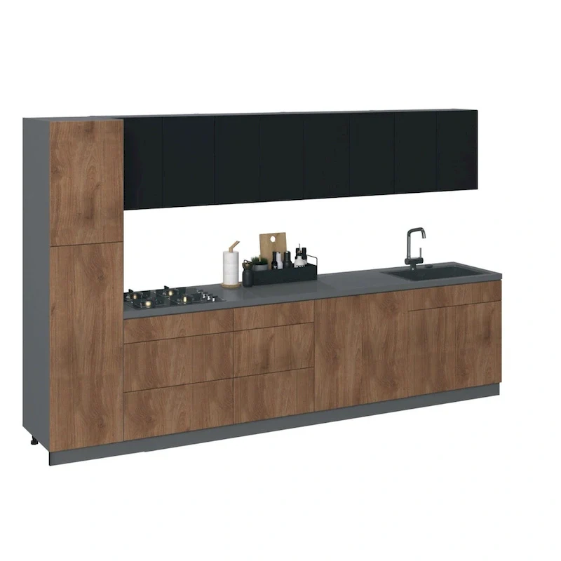 Modern Kitchen Cabinet Set – Silver / White / Tan / Black, Teak & Painted Finish, 2–4 Person Kitchen