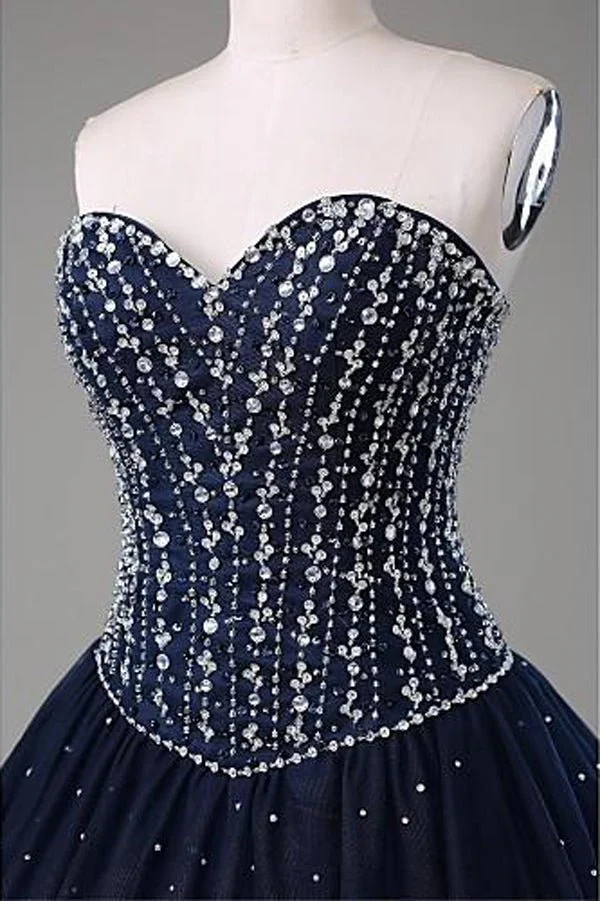 Quinceanera Dress Navy Blue Ball Gown Sweetheart Sleeveless Prom Dresses