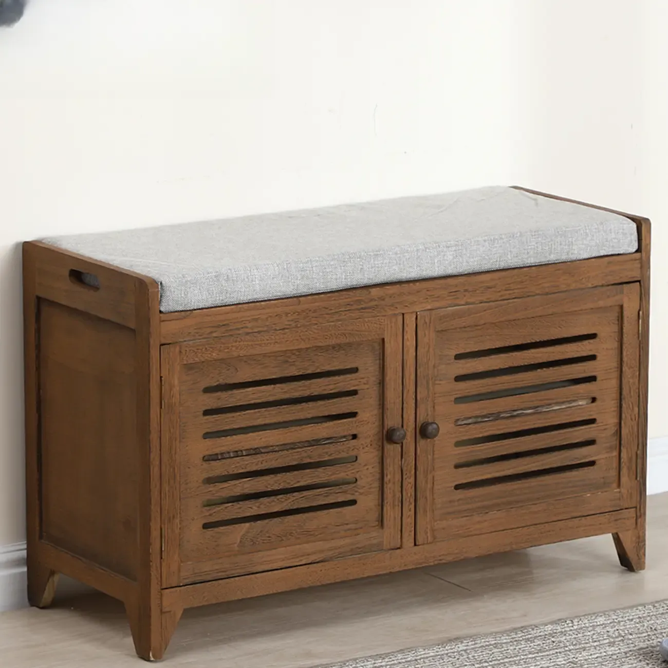 Entryway Wooden Cushioned Shoe Bench with Cabinet
