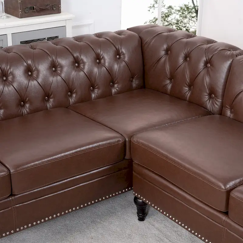 L-Shaped Sectional Sofa with PU Leather Upholstery