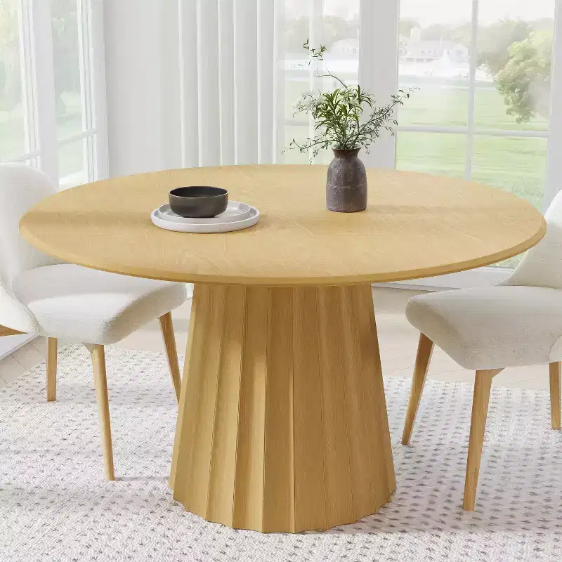 PexFix 52 Wood Round Dining Table Kitchen Table for 4-6 with Arc-Shaped Edge Top & Fluted Tapered Base for Living/Dining Room Coffee Office Natural