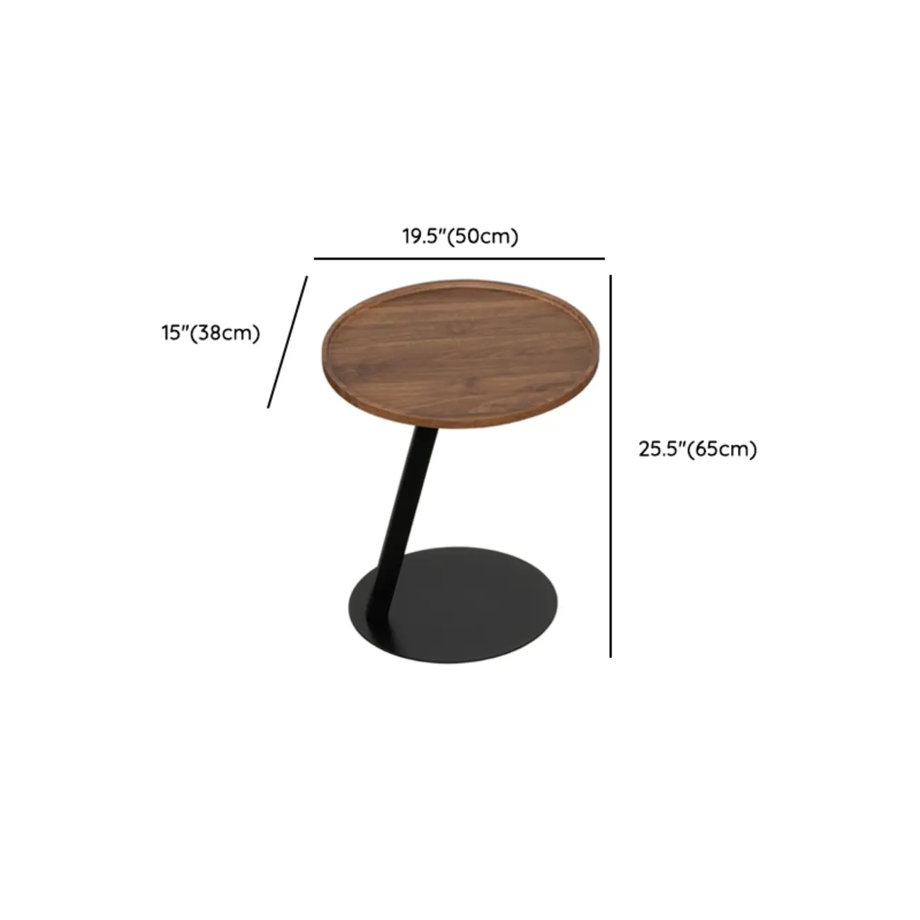 Living Room Brown Wood Top Metal C Shaped Side Table
