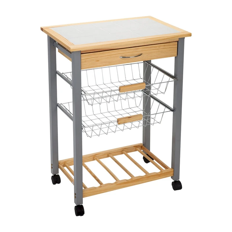 Organize It All Rolling Kitchen Cart with Wine Rack - 22.50 x 14.50 x 30.00