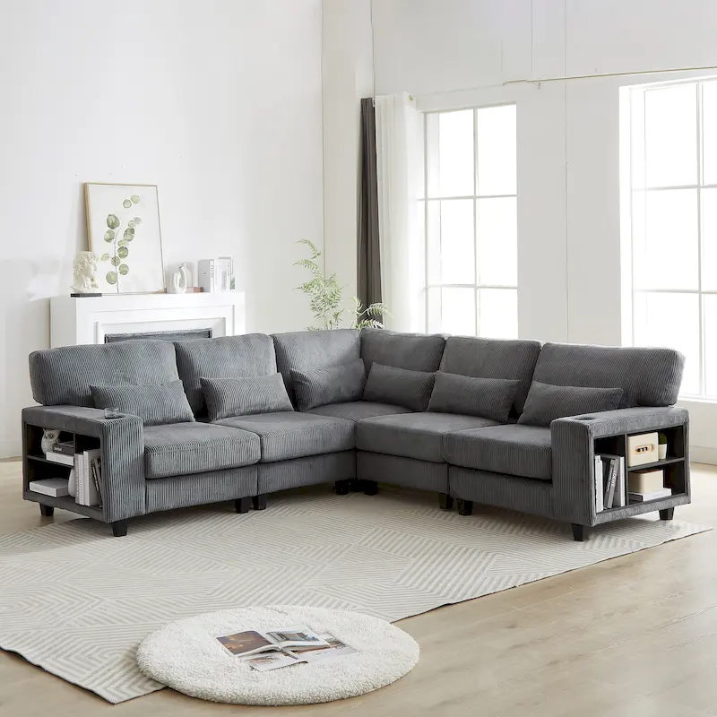 102.75 Corduroy L-Shaped Modular Sectional Sofa with Storage